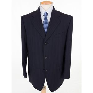 LUIGI BIANCHI MANTOVA 56 R US 46 Sartoria Wool Suit Blue Pinstripe LBM
